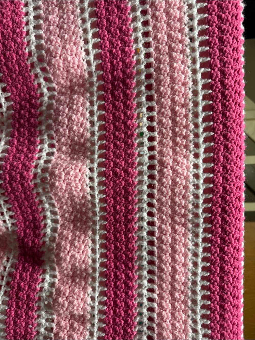 Striped Pink Crochet Throw Blanket — Light & Hot Pink